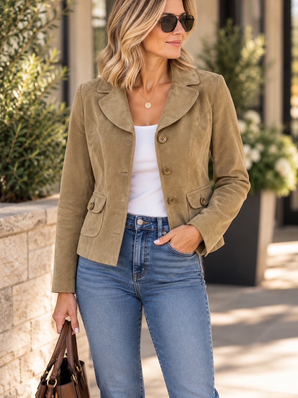 Ann Taylor LOFT Tan Suede Button jacket/blazer